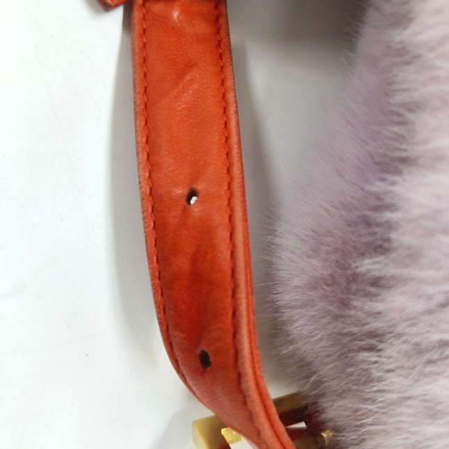 Fendi Baguette Soft Fluffy Shoulder Bag Pink and Orange Leather