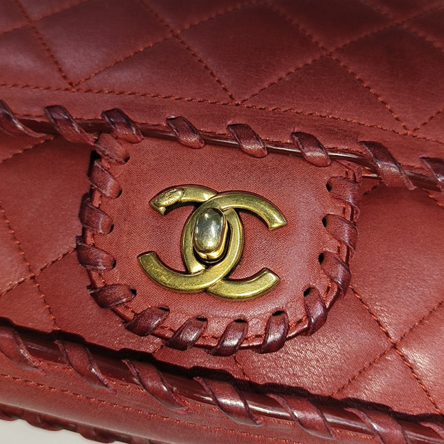 Chanel Classic Flap Medium Happy Stitch Red Aged Calfskin Leather Gold Hardware, 2015-2016