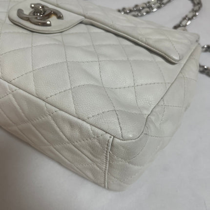 Chanel Classic Flap Maxi White Caviar Leather Silver-tone Hardware Giant CC Logo