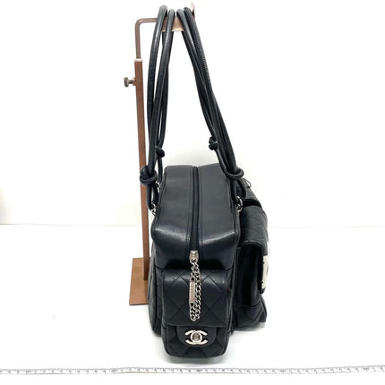 Chanel Cambon Multi-pocket Ligne Reporter Bag Medium Black Calfskin Leather