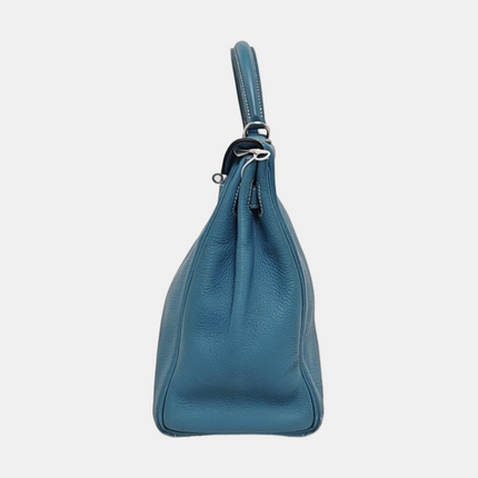 Hermes Kelly 32 Retourne Double Ring Blue Jeans Evercolor Leather Palladium Hardware 2002