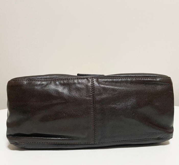 Fendi Mamma Baguette Chocolate Brown Lambskin Leather Silver Hardware