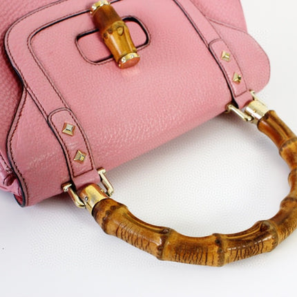 Sold Gucci Bamboo Top Handle Bag Leather Medium Pink Studs