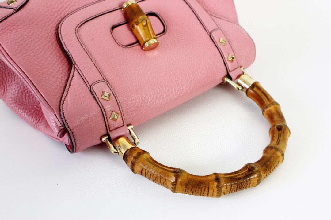 Sold Gucci Bamboo Top Handle Bag Leather Medium Pink Studs