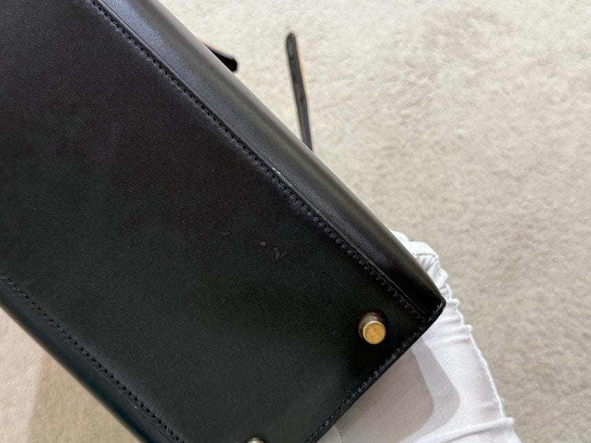 Hermes Kelly 32 Sellier Black Box Leather Double Ring Gold HW