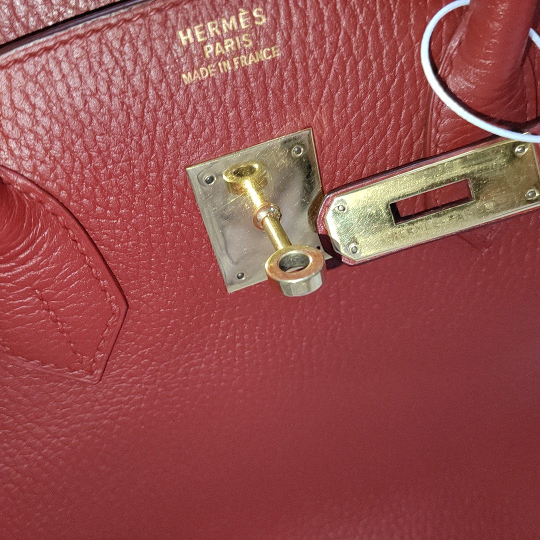 Hermes Birkin 35 Red Togo Calfskin Leather Gold Hardware 1995