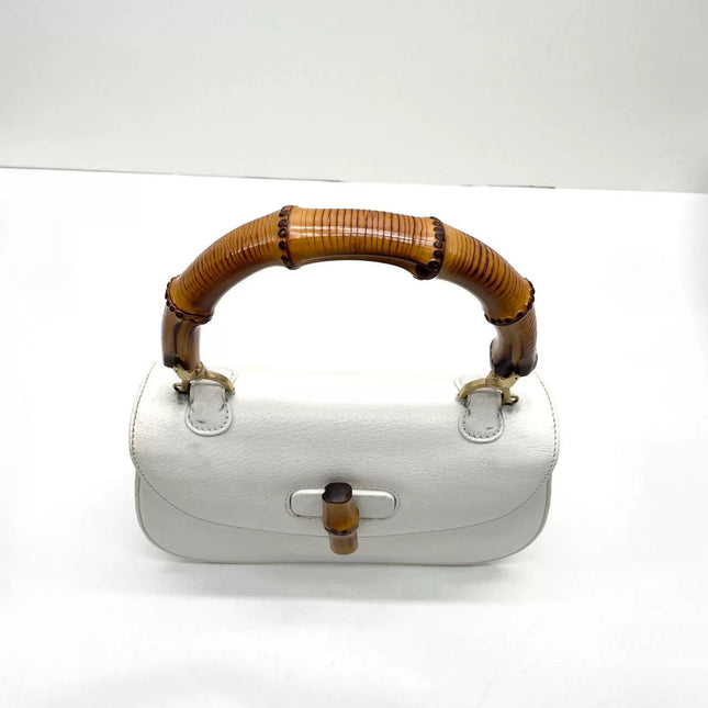 Gucci Bamboo 1947 Medium Vintage White Grained Leather With Strap