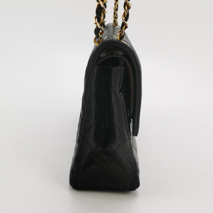 Chanel Classic Flap Vintage Medium Black Lambskin Leather 24k Gold Hardware 1986-1988