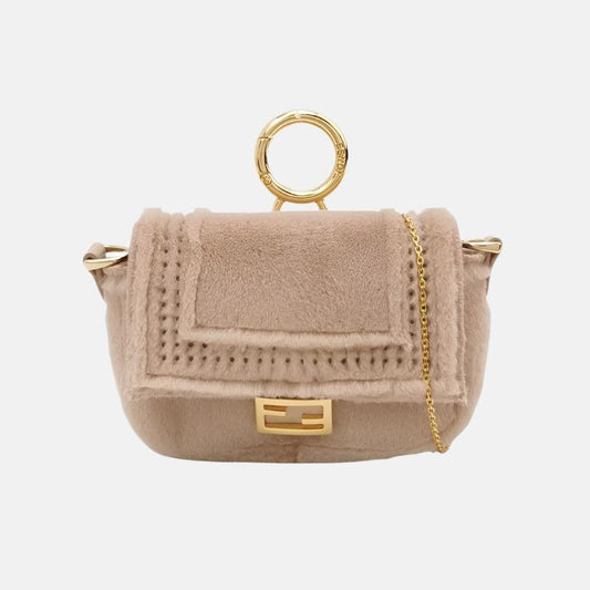 Fendi Nano Baguette Charm Pink Mink Fur with Chain-Luxbags