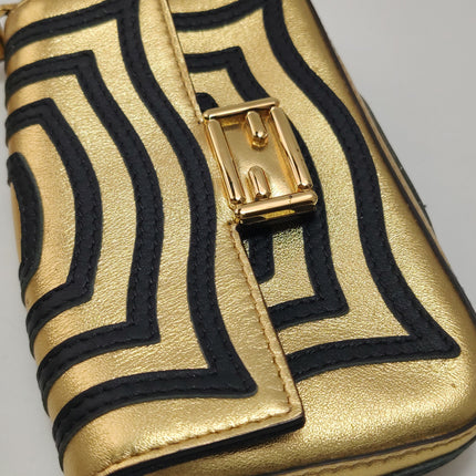 Fendi Nano Baguette Charm Gold Shiny Leather with Black Paints