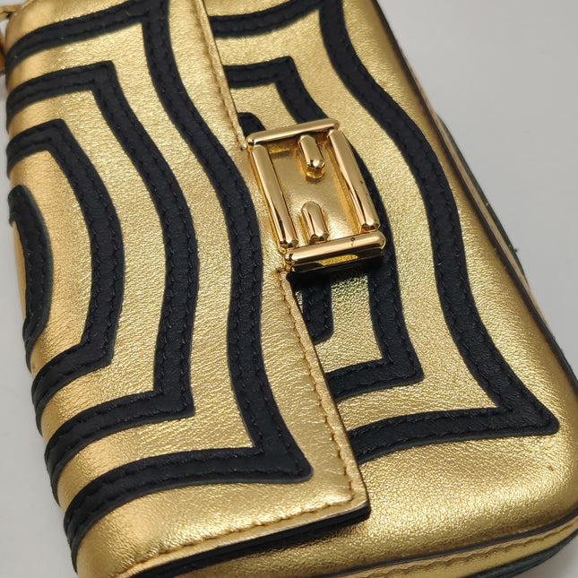 Fendi Nano Baguette Charm Gold Shiny Leather with Black Paints