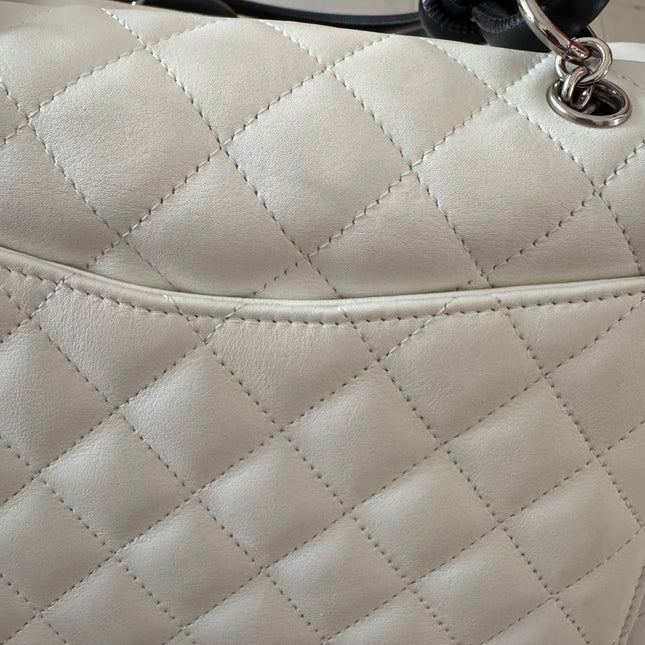 Chanel Cambon Multi-pocket Ligne Reporter Bag Large White Calfskin Leather