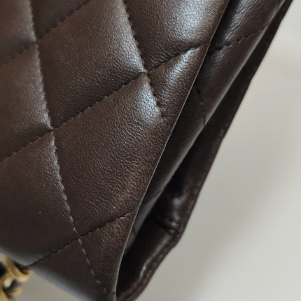Chanel Classic Flap Jumbo Brown Lambskin Leather Single Flap Gold Hardware