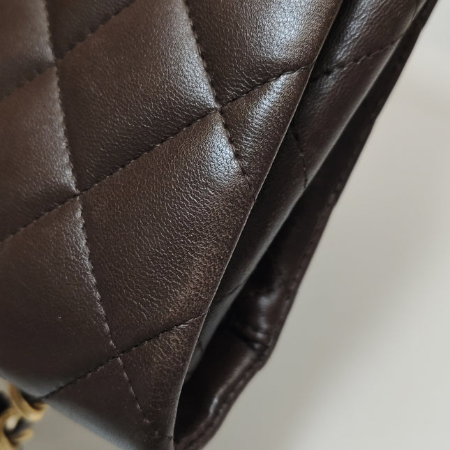 Chanel Classic Flap Jumbo Brown Lambskin Leather Single Flap Gold Hardware