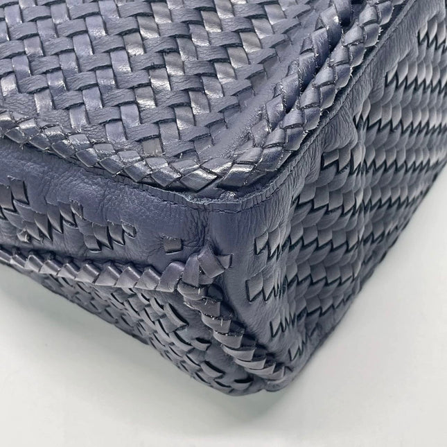 Loewe Braided Puzzle Small Woven Navy Leather Crossbody Bag