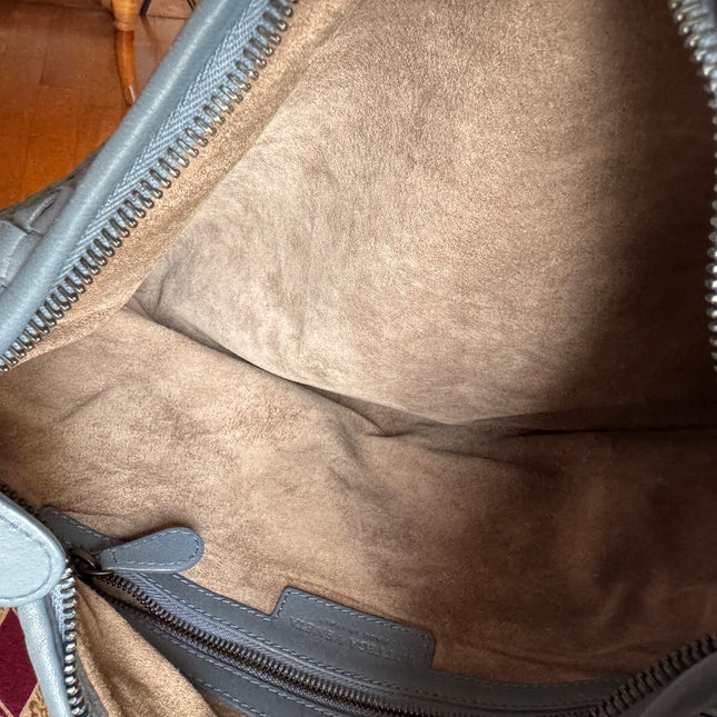 Bottega Veneta Veneta Ash Blue Navy Intrecciato Leather Bag 40cm