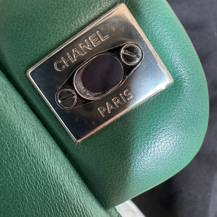 Chanel Classic Flap Mini Rectangular Green Lambskin Leather Silver Hardware