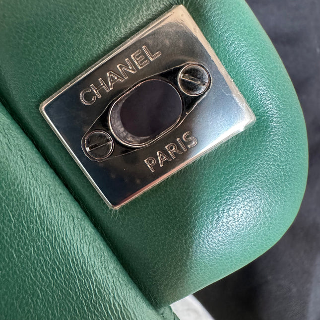 Chanel Classic Flap Mini Rectangular Green Lambskin Leather Silver Hardware