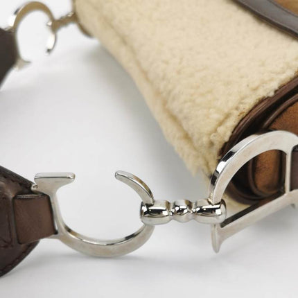 Sold Dior Saddle Vintage Shoulder Bag Shearling Brown and While