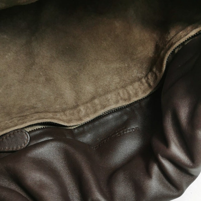 Bottega Veneta Drawstring Dark Chocolate Brown Intrecciato Leather Large Crossbody Bag