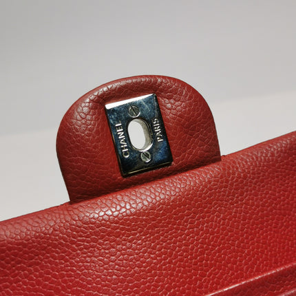 Chanel Timeless Classic Flap Medium Red Caviar Leather Silver Hardware