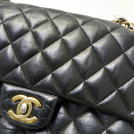 Chanel Timeless Classic Flap Medium Black Lambskin Leather Gold Hardware