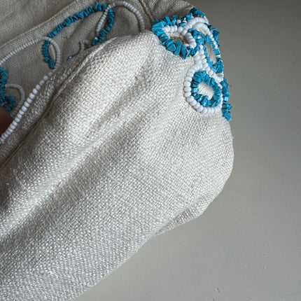 Fendi Mamma Baguette Needlepoint White Canvas and Blue and White Stones Embroidery