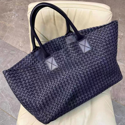 Bottega Veneta Cabat MM Intreccio Leather Tote Bag Navy 40cm-Luxbags