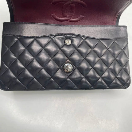 Chanel Timeless Classic Flap Medium 2009 Black Lambskin Leather Silver Hardware