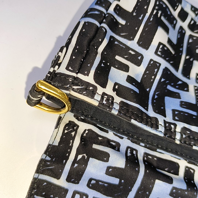 Fendi Baguette Mini Blue Black Zucca Nylon Gold Hardware Two-way Carry Bag