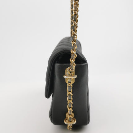 Chanel Classic Flap Mini Chevron Black Quilted Lambskin Leather Chain Around