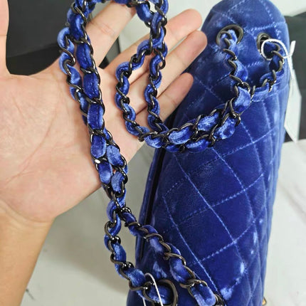 Chanel Classic Flap Medium Royal Blue Velvet Silver Hardware