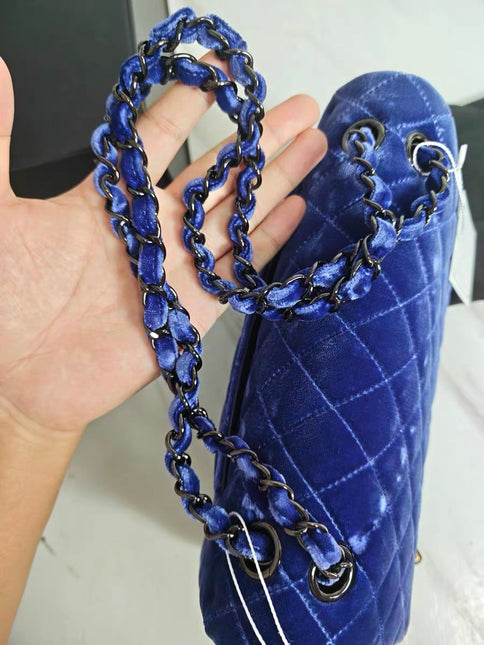 Chanel Classic Flap Medium Royal Blue Velvet Silver Hardware