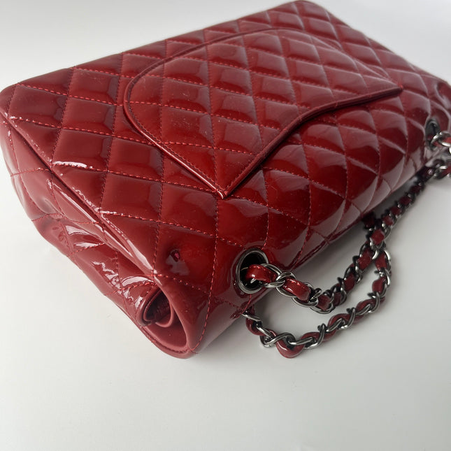 Chanel Classic Flap Medium Cherry Red Patent Leather Silver Hardware