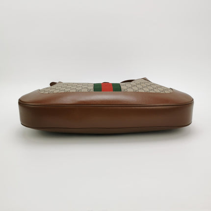 Gucci Jackie 1961 Large Brown Leather and Monogram Web with Long Strap