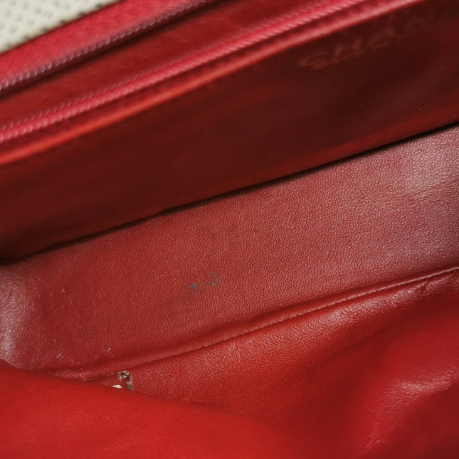 Chanel Vintage Classic Flap Bi-color Beige Perforated Leather and Red Leather Strap Bag, 2000-2002