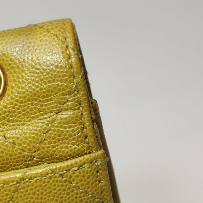 Chanel Vintage Kelly Flap Bag Yellow Caviar Leather 24k Gold Hardware 1997-1999