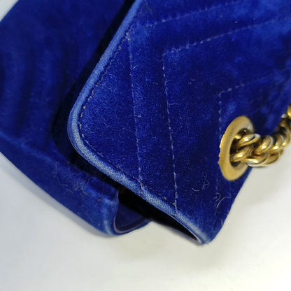 Gucci Marmont Mini Flap Navy Velvet Handbag