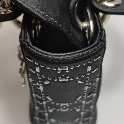Lady Dior Mini Black Silk with Crystals Silver Hardware