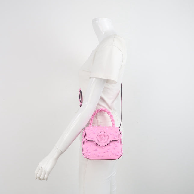 Versace La Medusa Mini Pink Studded Top Handle Bag
