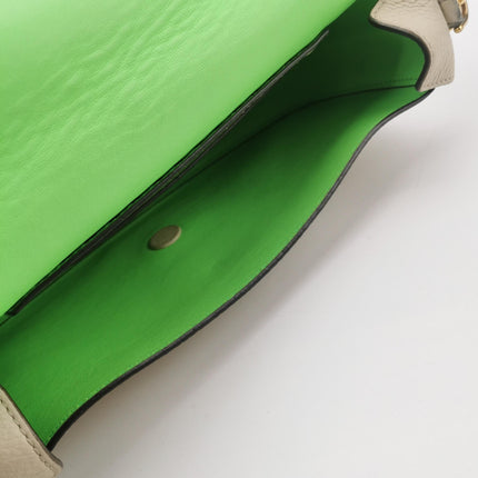 Fendi Baguette Selleria Medium White Grey Calfskin Leather Green Interior Crossbody Bag