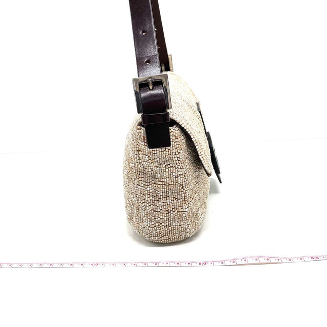 Fendi Baguette Shoulder bag with Glitter Beige Beads