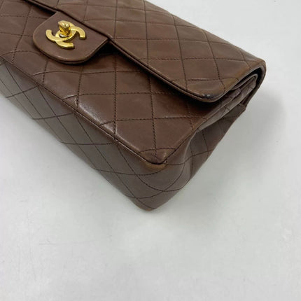 Chanel Classic Flap Rare Vintage Medium Brown Lambskin Leather 24k Gold Hardware 1989-1991