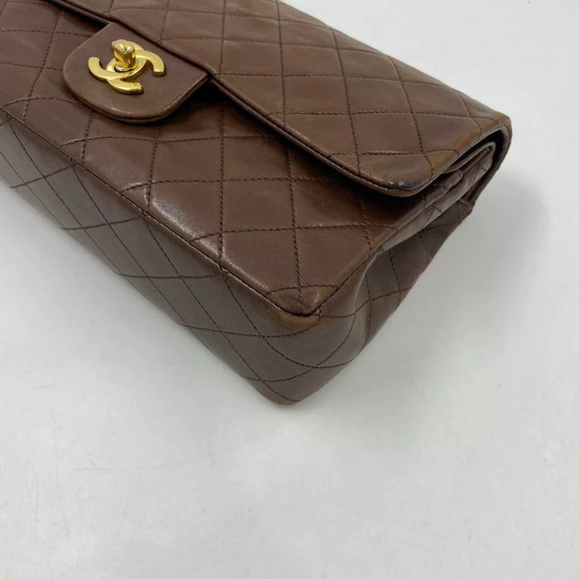 Chanel Classic Flap Rare Vintage Medium Brown Lambskin Leather 24k Gold Hardware 1989-1991