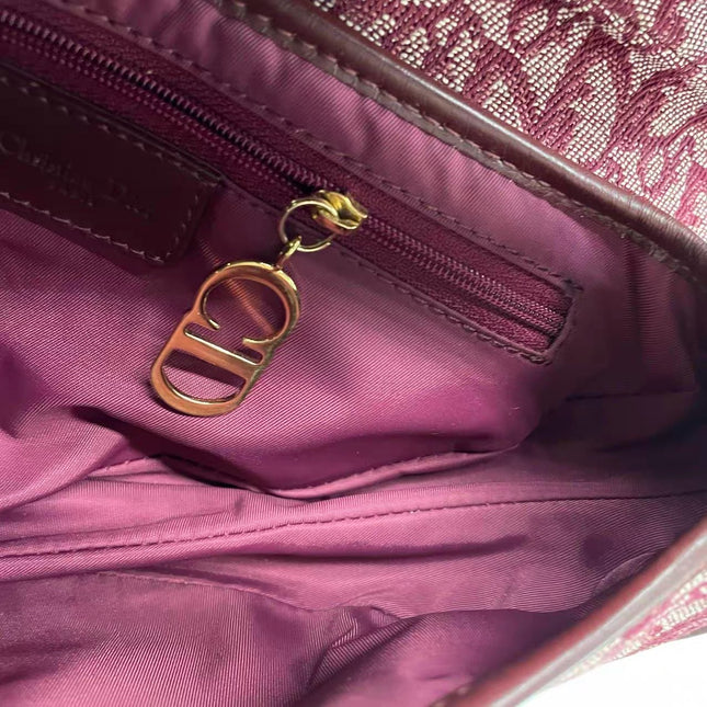 Dior Saddle Vintage Medium Red Burgundy Monogram Oblique Shoulder Bag 2002