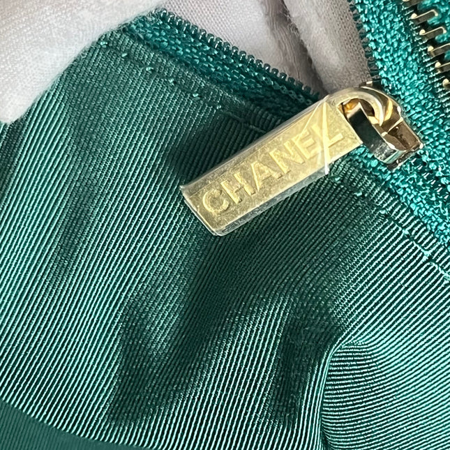 Chanel x Pharrel Williams Tweed Giant Logo Shopping Tote Green Quilted