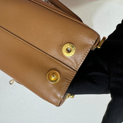 Prada Galleria Saffiano Leather Small Tan Brown Handbag with Strap 25cm