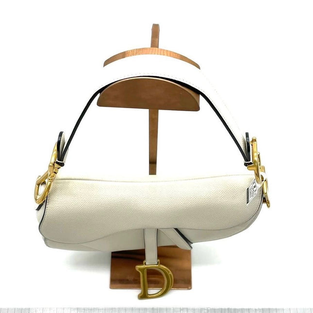 Sold Dior Saddle White Medium Grained Leather Handbag