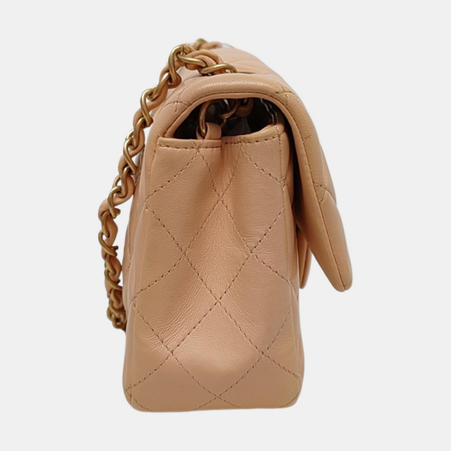 Chanel Classic Flap Mini Beige Almond Pink Lambskin Gold Hardware