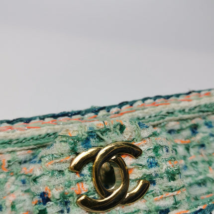 Chanel Classic Flap Mini Rectangular Tweed Green Multicolor Gold Hardware 2018-19